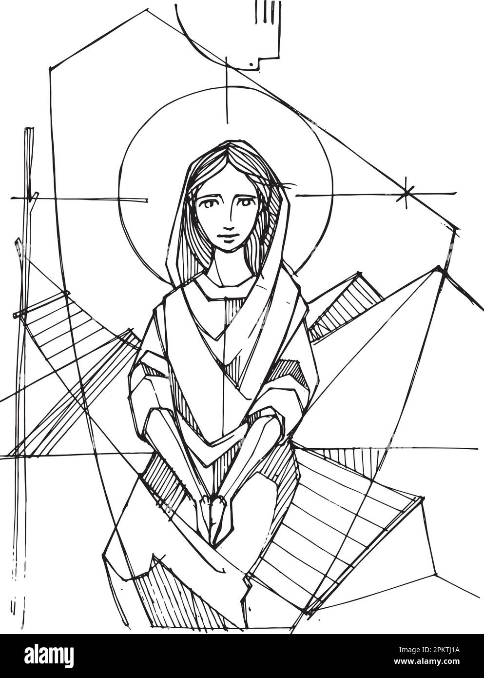 Illustrazione vettoriale disegnata a mano o disegno di Maria Illustrazione Vettoriale