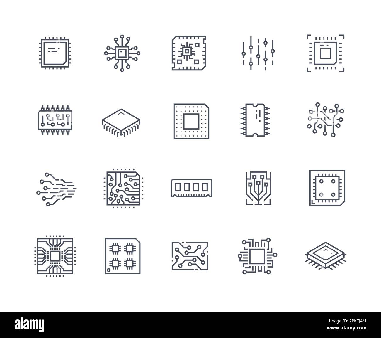 Chip icone contorno set Illustrazione Vettoriale