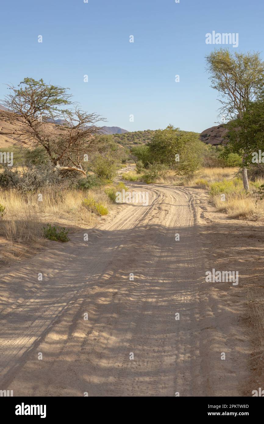 sentiero di sabbia nella regione di erongo in namibia Foto Stock