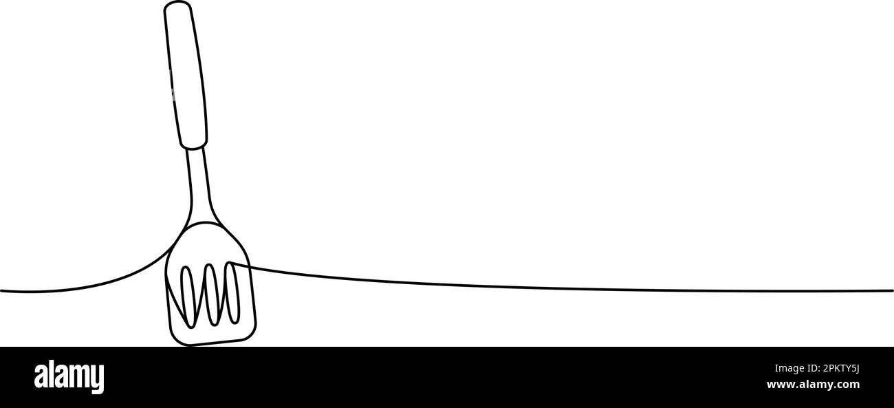 Spatola da cucina a disegno continuo su una linea. Utensili da cucina continua illustrazione di una linea. Illustrazione lineare vettoriale minimalista. Illustrazione Vettoriale