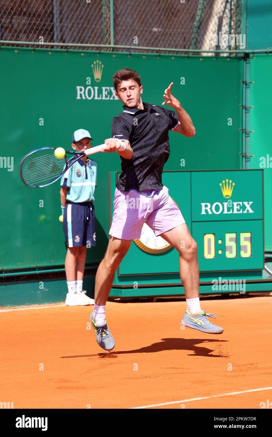 Monaco, Monaco. 09th Apr, 2023. MONACO, Monte Carlo Tennis Masters su 9. Aprile 2023; Luca NARDI d'Italia vs Oscar OTTE di Germania durante le Qualifiche su Court Rainier III, 2023 Monte-Carlo Mastern, foto: Luca NARDI ATP Montecarlo 2023, la folle rimonta di Luca Nardi! Il blu sconfigge Otte ed entra nella principale immagine responsabile del pareggio, copyright Thierry CARPICO/ATP immagini. (CARPICO Thierry/ATP/SPP) Credit: SPP Sport Press Photo. /Alamy Live News Foto Stock