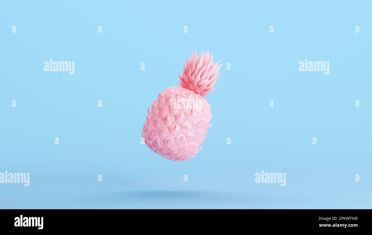Ananas rosa frutta tropicale pianta commestibile Kitsch Blu sfondo 3D illustrazione rendering digitale Foto Stock