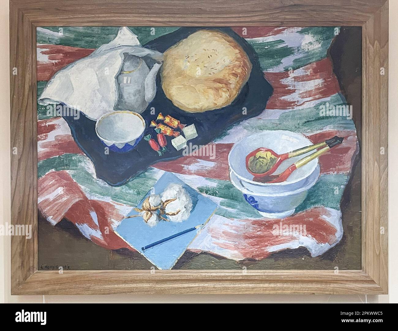 Un dipinto di S Kolibanov, intitolato, prima del pranzo, 1965. Al Museo Statale delle Arti di Savitsky della Repubblica di Karakalpakstan a Nukus, Uzbekistan Foto Stock