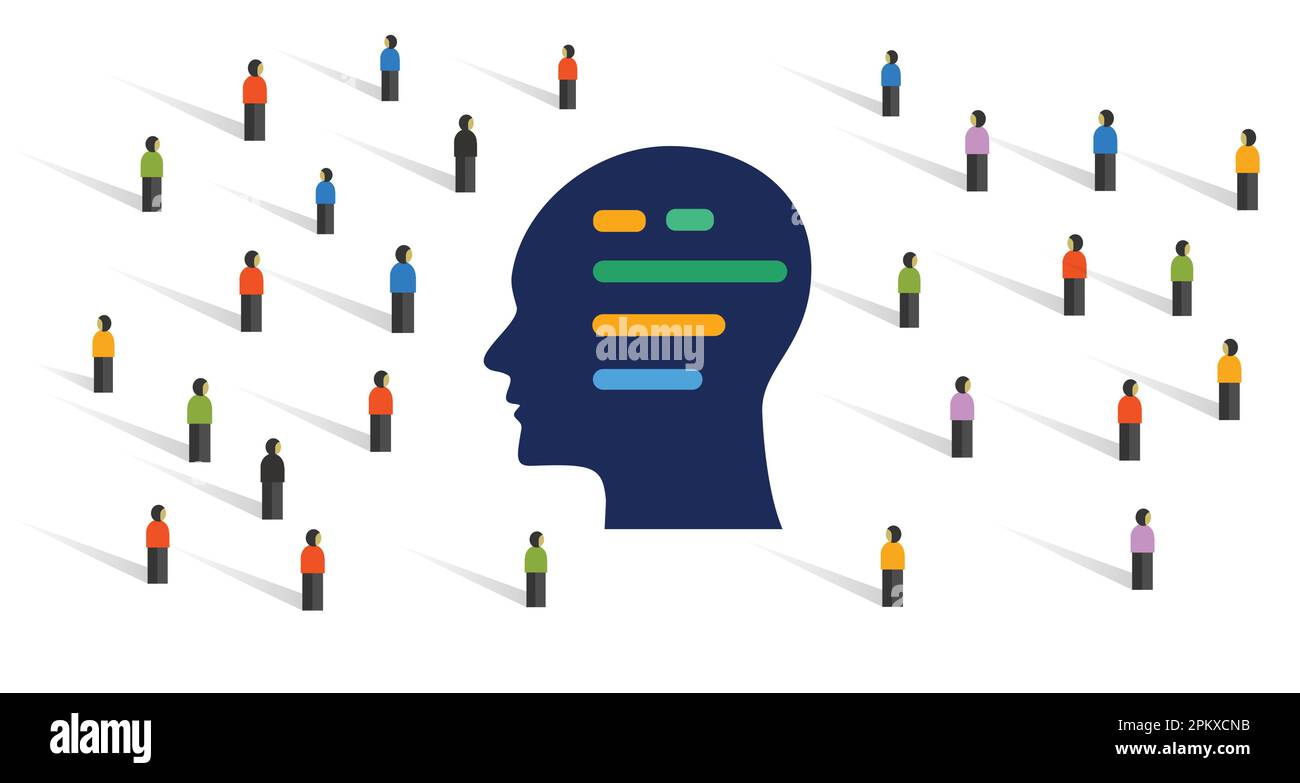 Intelligenza artificiale intelligenza artificiale reazione pubblico folla massiccia implementazione Head Coding Illustrazione Vettoriale