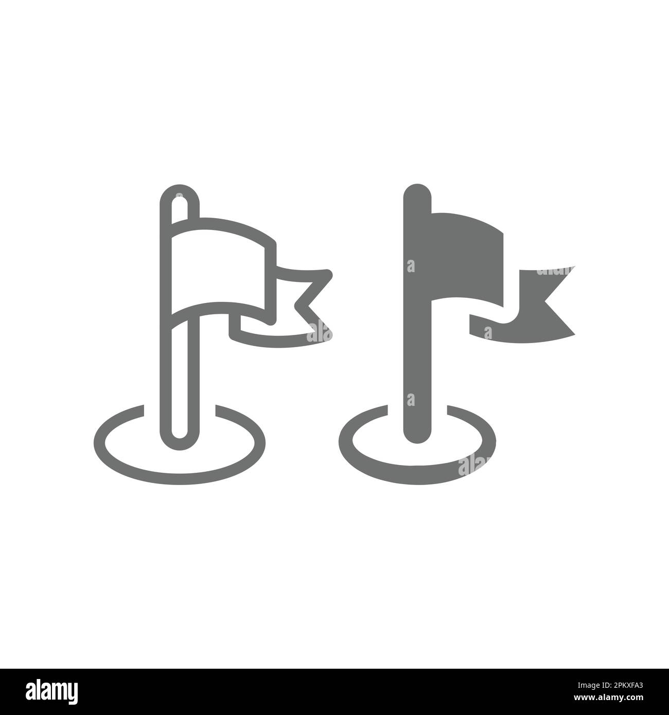 Icona del vettore di riempimento e della linea puntina di posizionamento del polo di segnalazione. Simbolo del pennarello semplice. Illustrazione Vettoriale