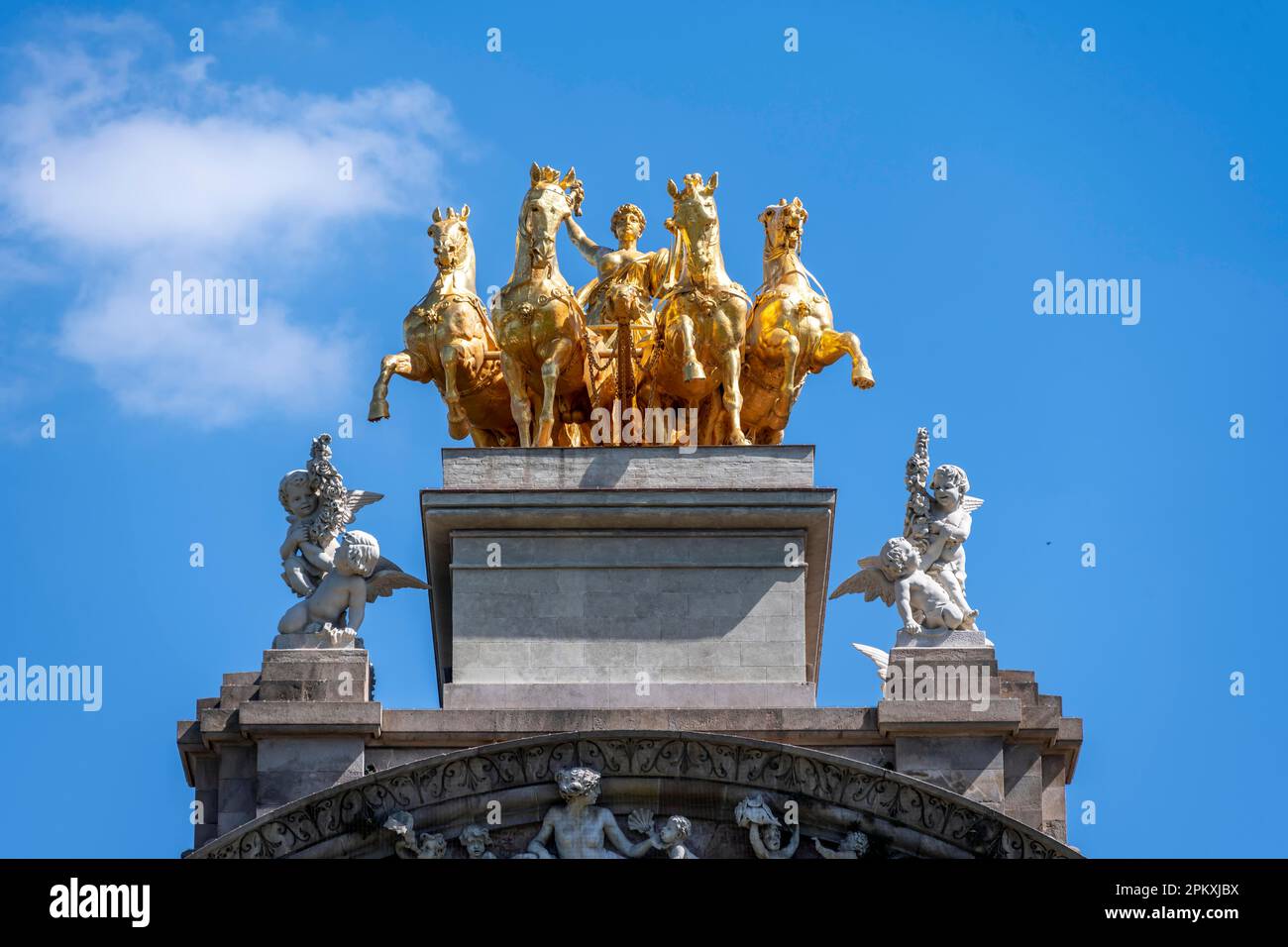 Quadriga de l'Auroa, La Cascada, architetto Josep Fontsere, Parc de la Ciutadella, Barcellona, in Catalogna, Spagna Foto Stock