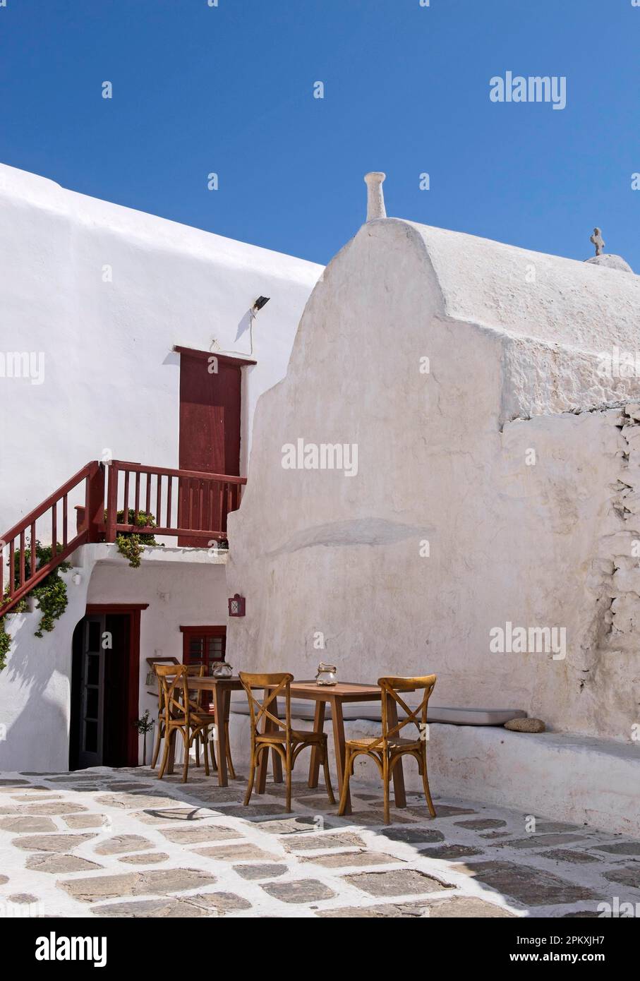 Taverna nel centro storico di Mykonos o Chora, Mykonos, Cicladi, Isola delle Cicladi, Mar Egeo, Grecia Foto Stock