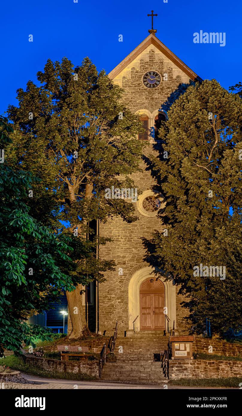 Chiesa Allrode Harz di notte Foto Stock