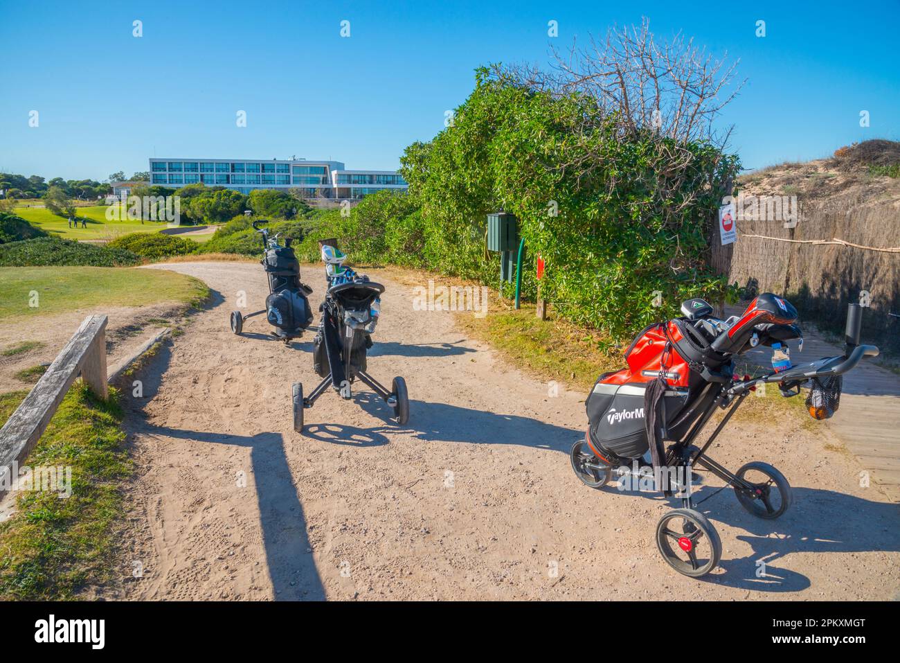 Carrelli Golfs. Golf club, El Saler, provincia di Valencia, Comunidad Valenciana, Spagna. Foto Stock