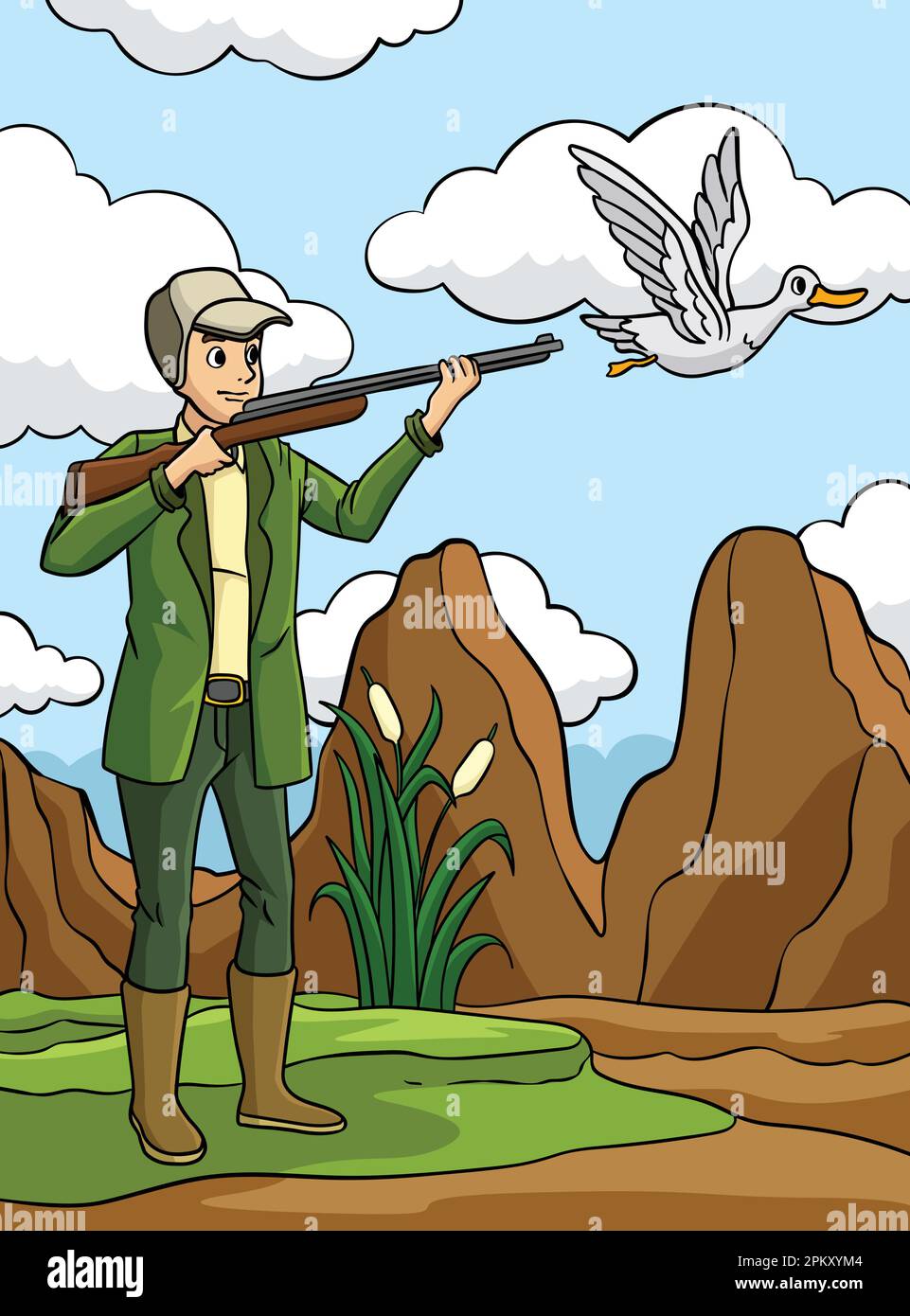 Duck Hunter Cartoon colorato Illustrazione Illustrazione Vettoriale