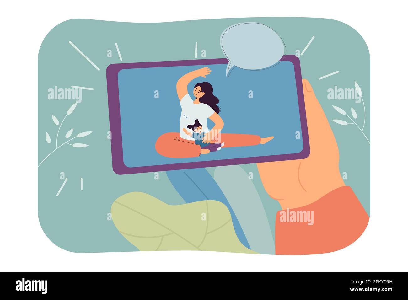 Mamma e bambino che fanno yoga sullo schermo del telefono cellulare piatto vettore illustrazione Illustrazione Vettoriale