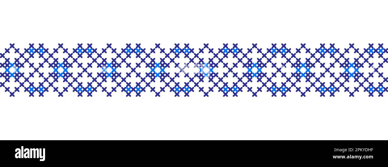 Ornamento di colore blu vettoriale ucraino di fiore di mais, bluet, bluebottle. Tradizionale popolo ucraino, confine ornamento etnico Illustrazione Vettoriale