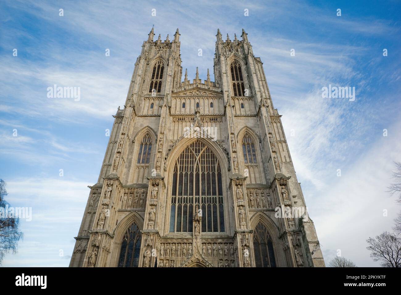 Guardando verso le torri gemelle di Beverley Minster che si dice siano le stesse dell'Abbazia di Westminster Foto Stock