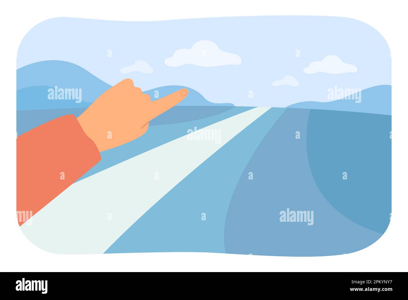 Dito della persona che indica il lungo percorso Illustrazione Vettoriale