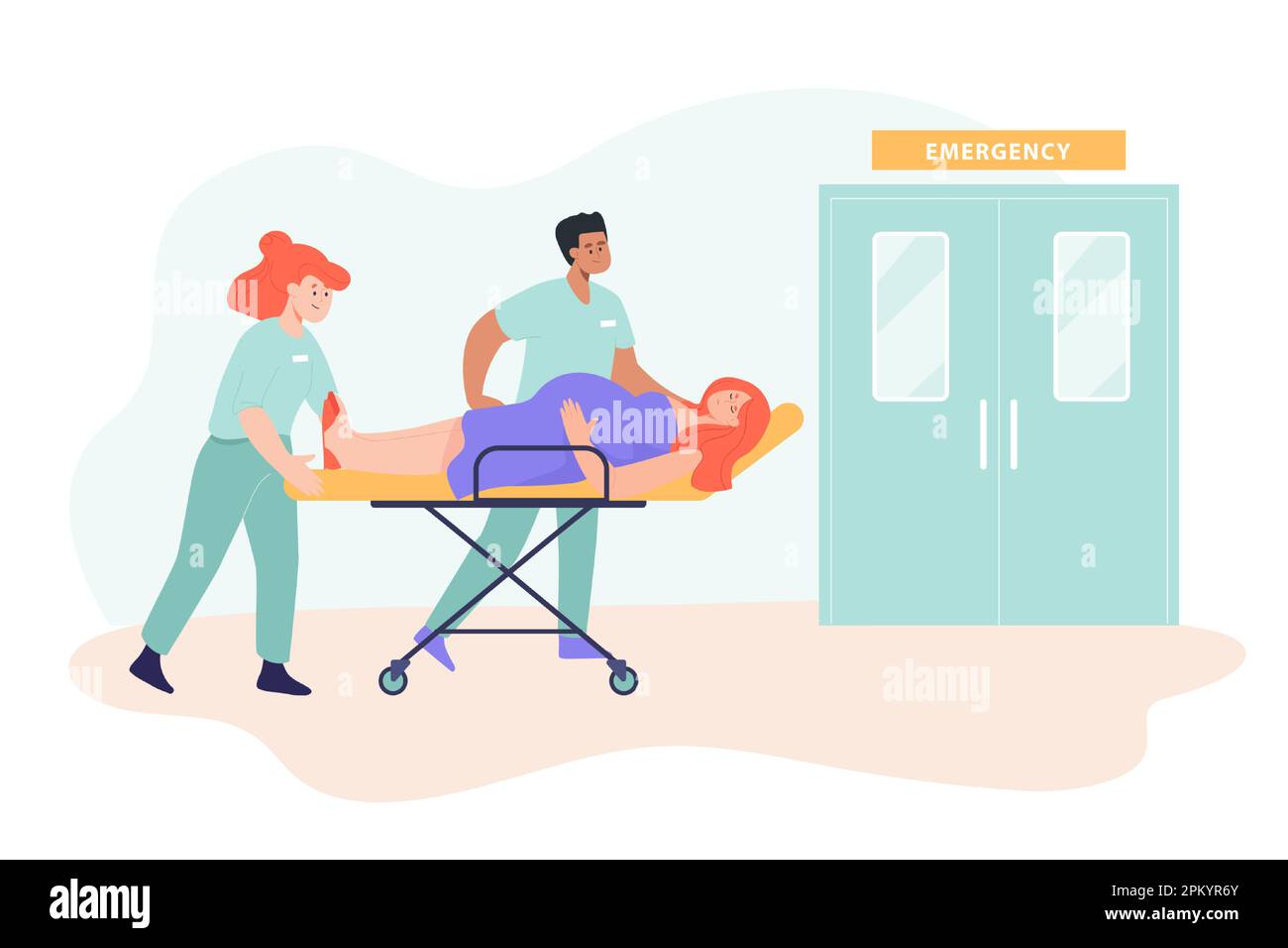Medici che trasportano una donna incinta al pronto soccorso Illustrazione Vettoriale