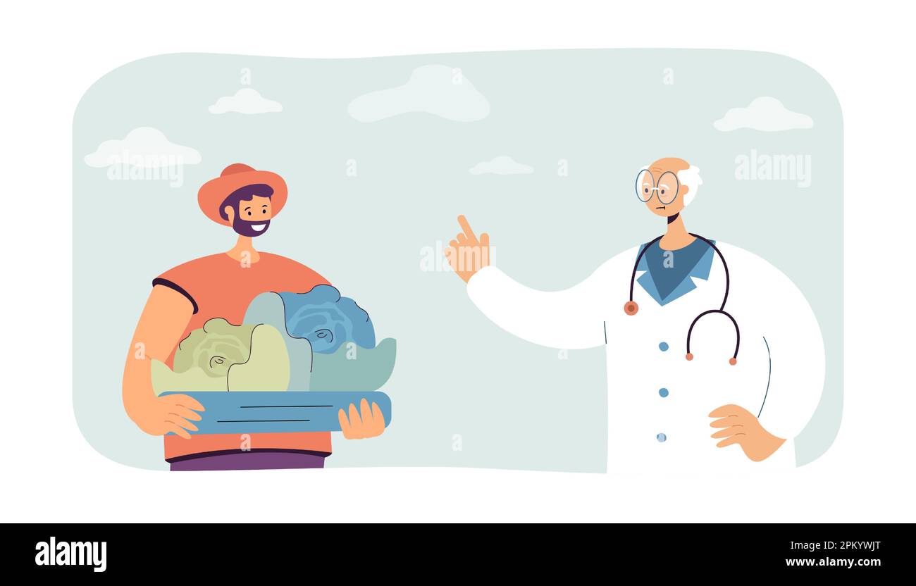 Coltivatore che tiene cavoli e medico che dà consiglio Illustrazione Vettoriale