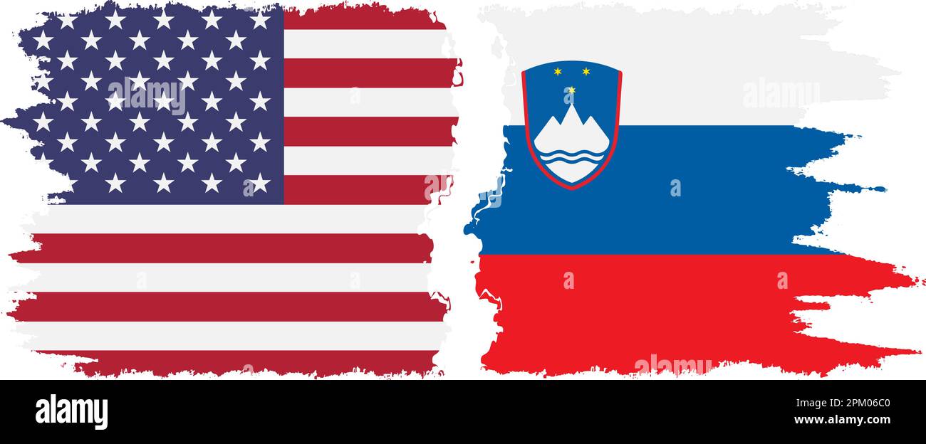 Collegamento bandiere grunge Slovenia e USA, vettore Illustrazione Vettoriale