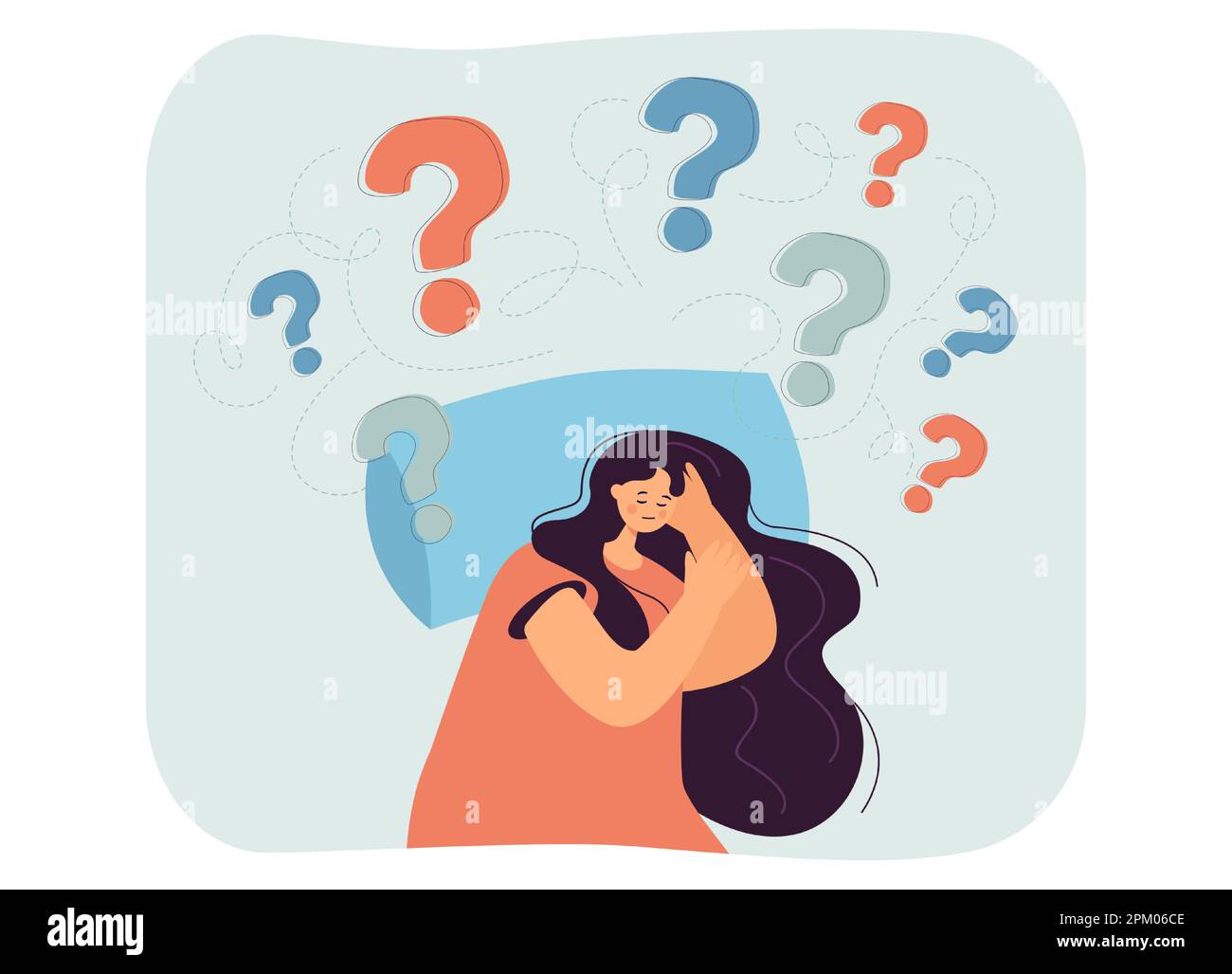 Punti interrogativi intorno al fumetto addormentato donna Illustrazione Vettoriale