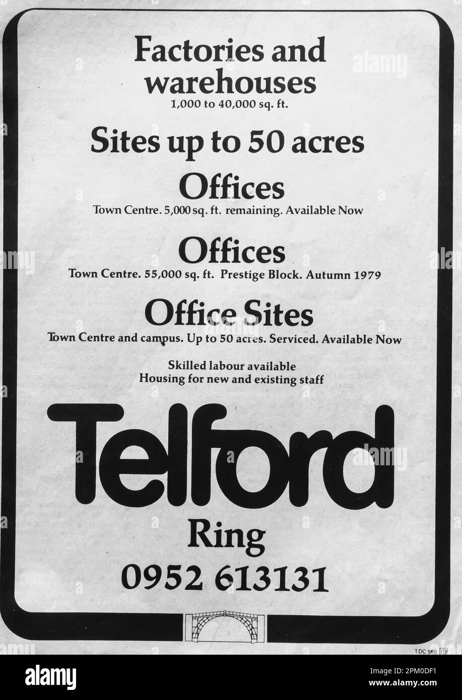 Le fabbriche e i magazzini Telford affitteranno la pubblicità in una rivista britannica 1975 Foto Stock