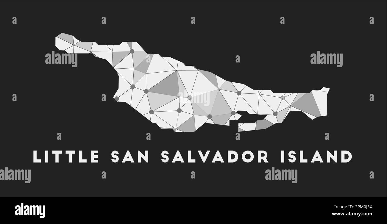 Isola di Little San Salvador - mappa della rete di comunicazione. Piccola isola di San Salvador design geometrico alla moda su sfondo scuro. Tecnologia, internet, n Illustrazione Vettoriale