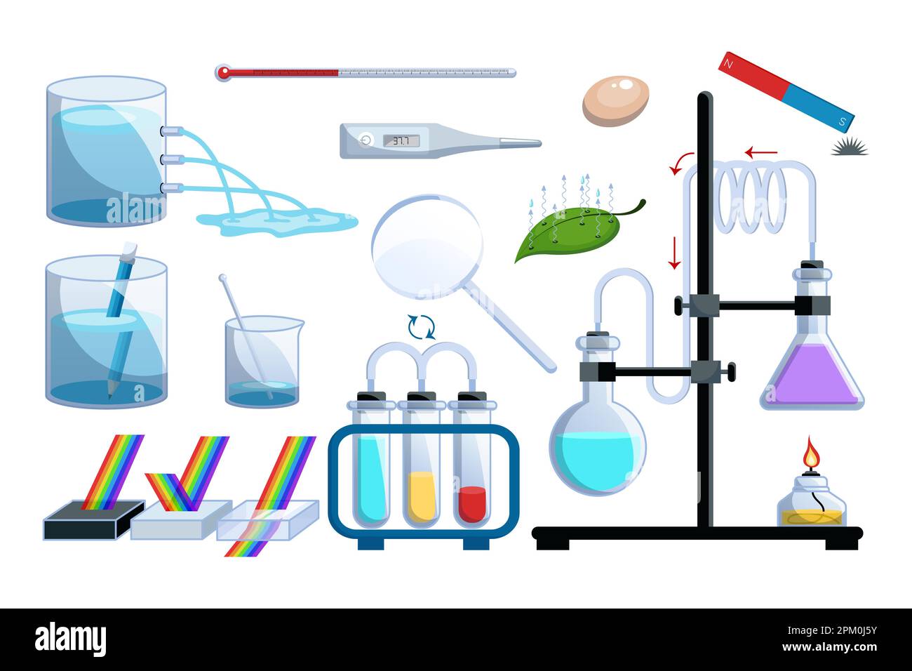 Strumenti per esperimenti scientifici set di illustrazioni cartoni animati Illustrazione Vettoriale