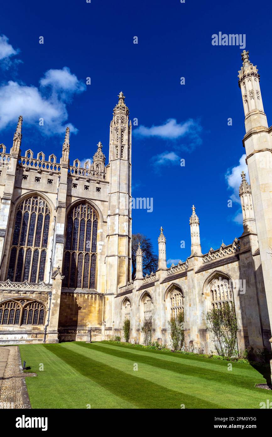 Esterno della King's College Chapel presso la Cambridge University, Cambridge, Regno Unito Foto Stock