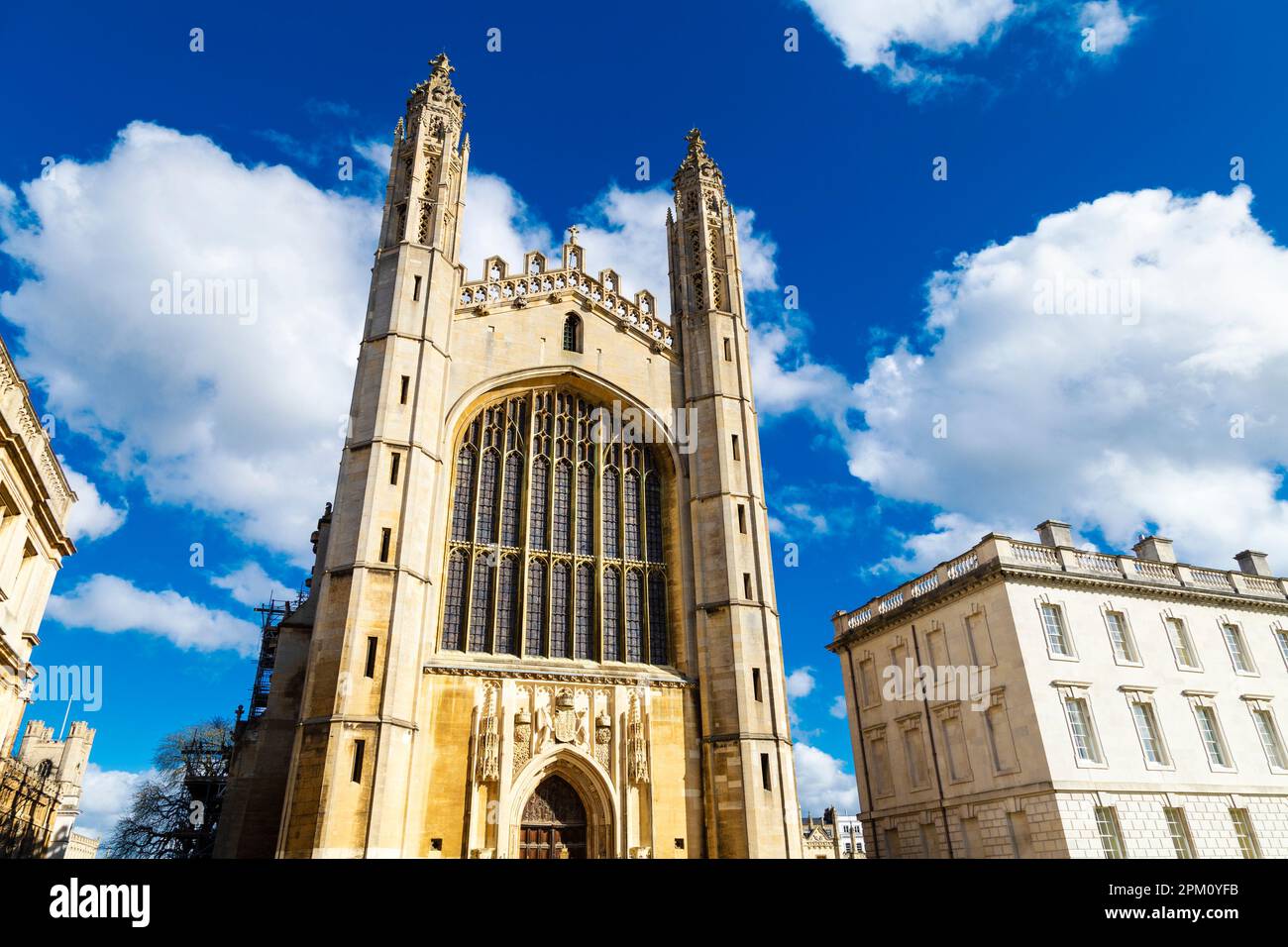 Esterno della King's College Chapel presso la Cambridge University, Cambridge, Regno Unito Foto Stock