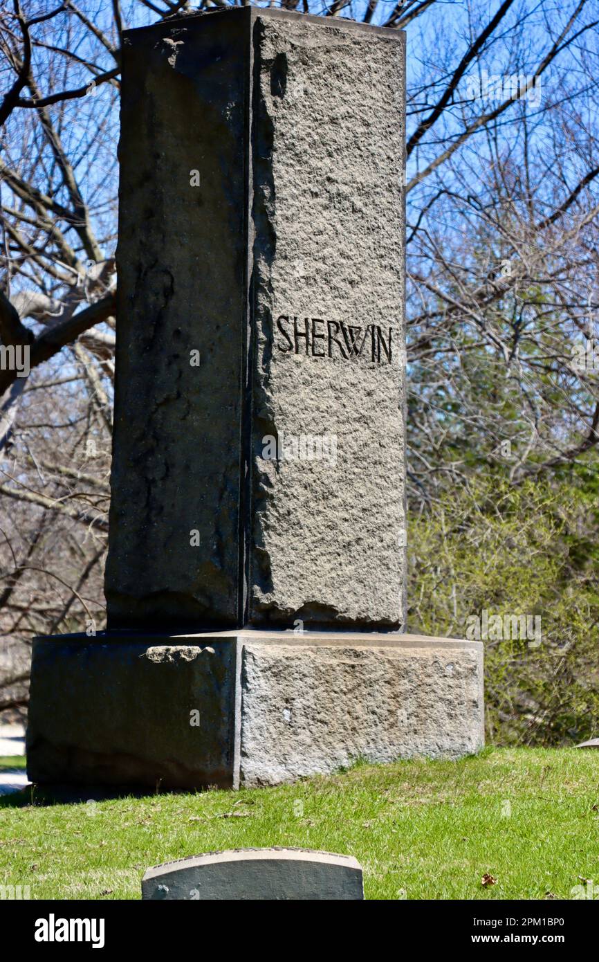 Henry Alden Sherwin, fondatore della compagnia di vernici Sherwin-Williams, tomba commemorativa al Lakeview Cemetery di Cleveland Foto Stock