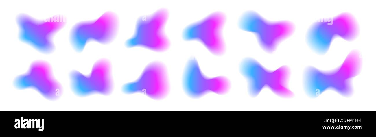 Forme fluide, forme liquide sfocate, elementi di disegno astratti ondulati, effetto dinamico di blob acquerello. Illustrazione Vettoriale