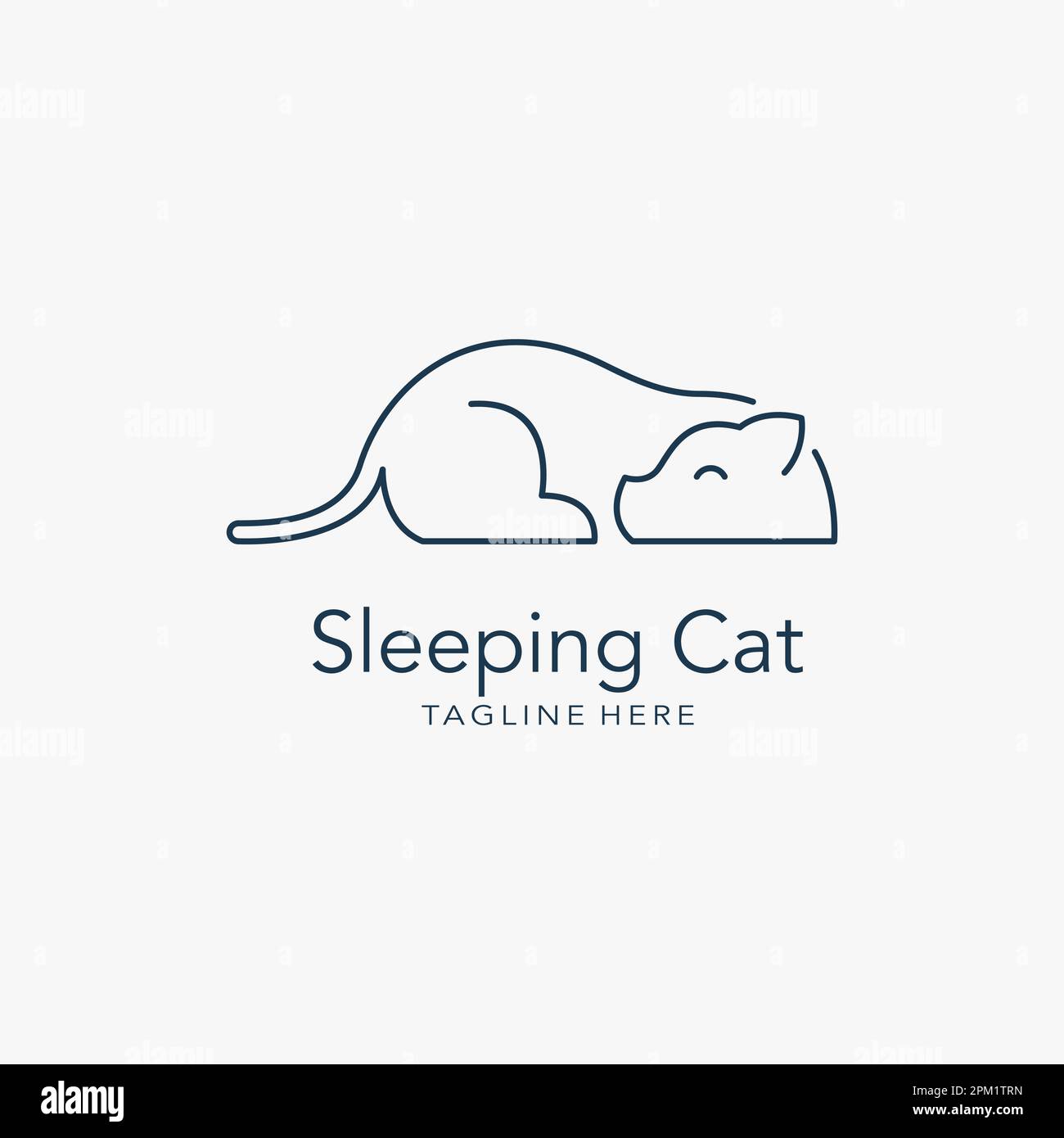 Sleeping Cat logo design in linea stile arte Illustrazione Vettoriale