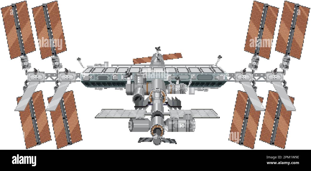 International Space Station (ISS) su sfondo bianco Illustrazione Vettoriale