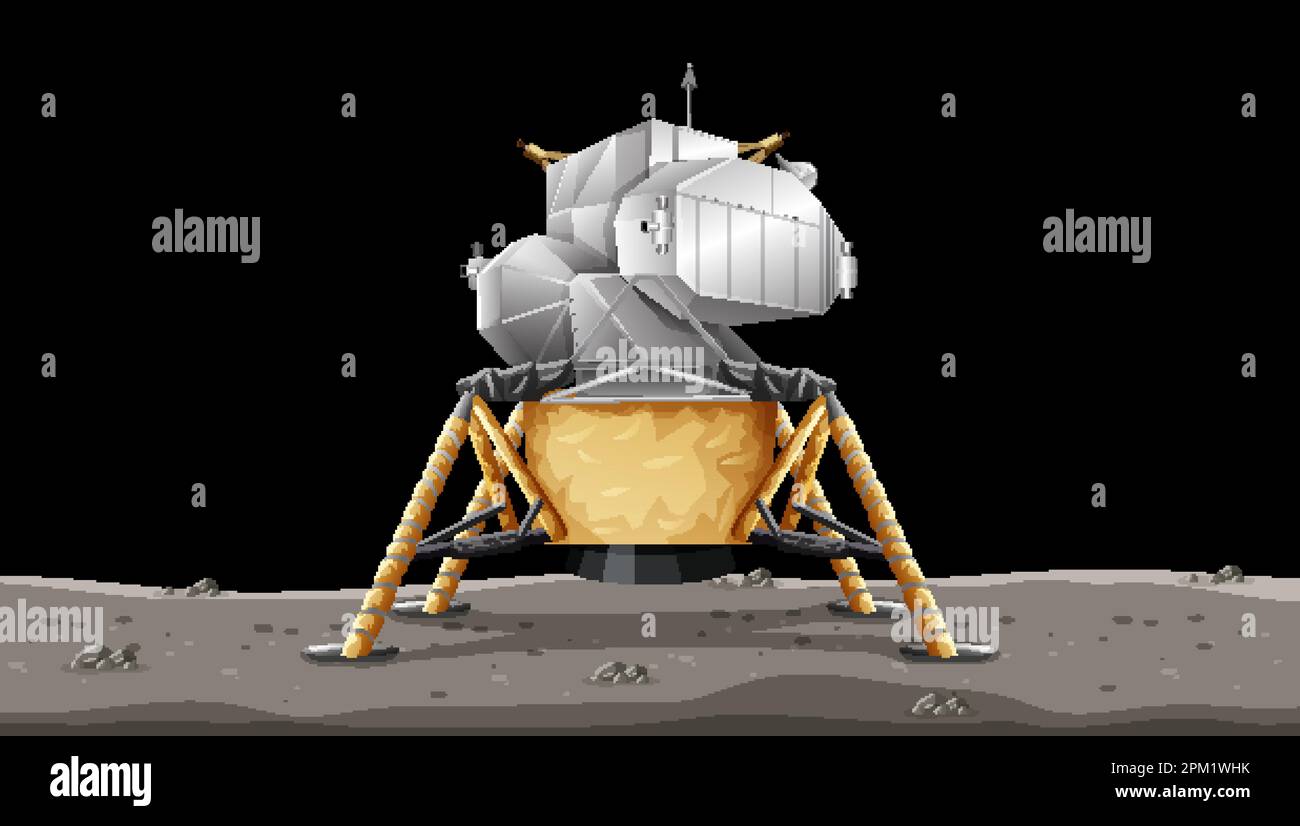 Illustrazione del modulo lunare Apollo 11 sulla superficie lunare Illustrazione Vettoriale