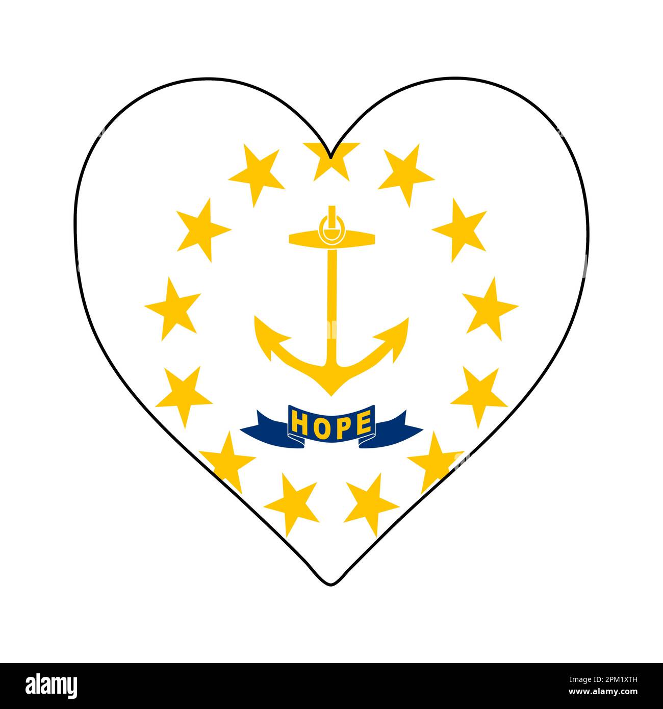 Rhode Island Heart Shape Flag. Amore Rhode Island. Visita Rhode Island. Nord America. America. Disegno grafico dell'illustrazione vettoriale. Illustrazione Vettoriale