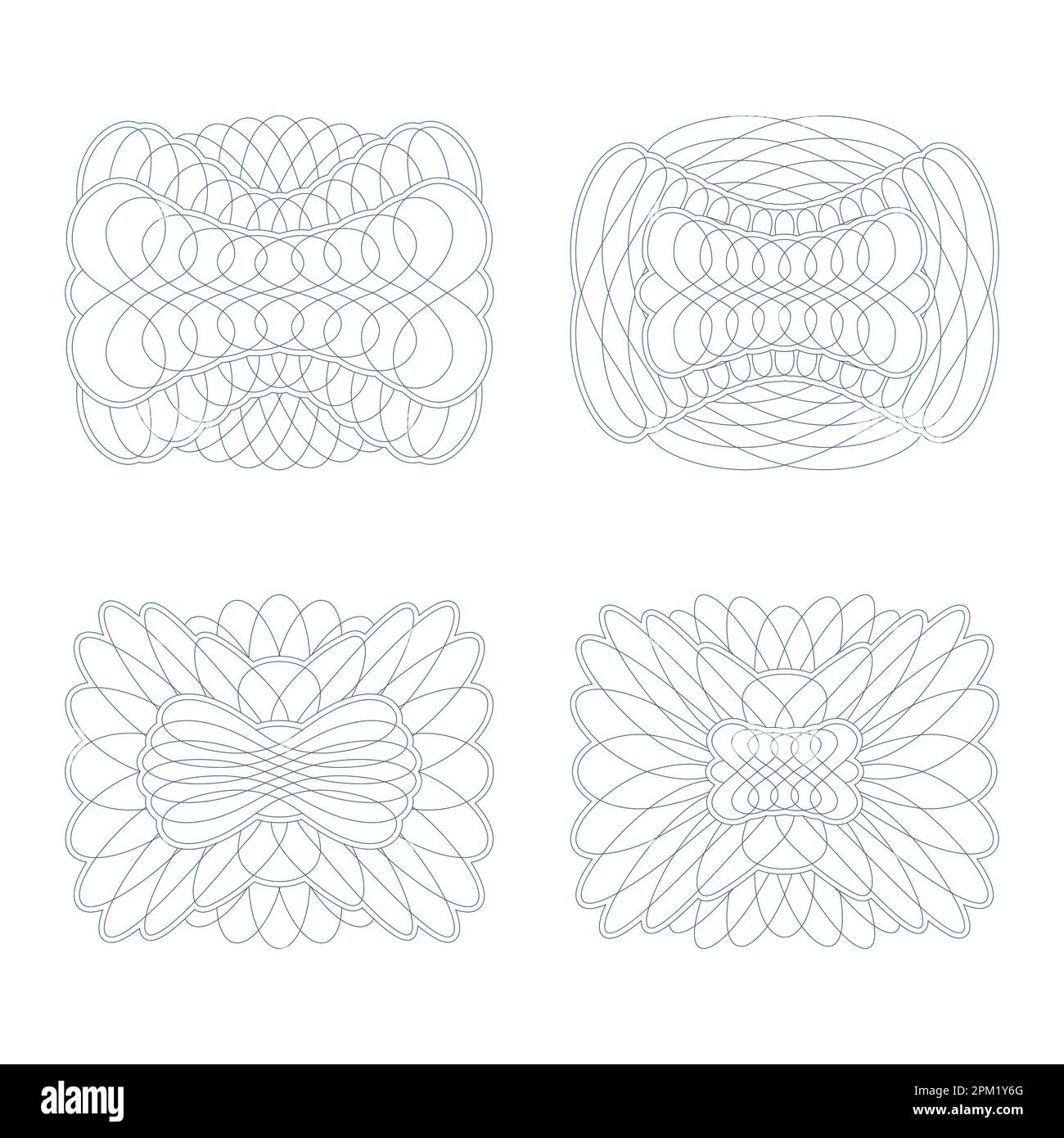 Set di rosette decorative su sfondo bianco. Illustrazione Vettoriale