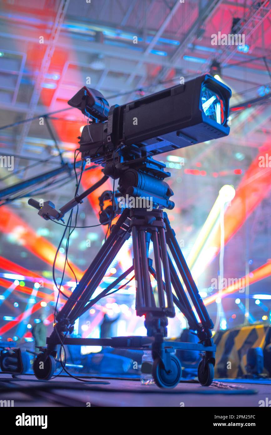 Preparazione per la ripresa di un concerto in televisione Foto Stock