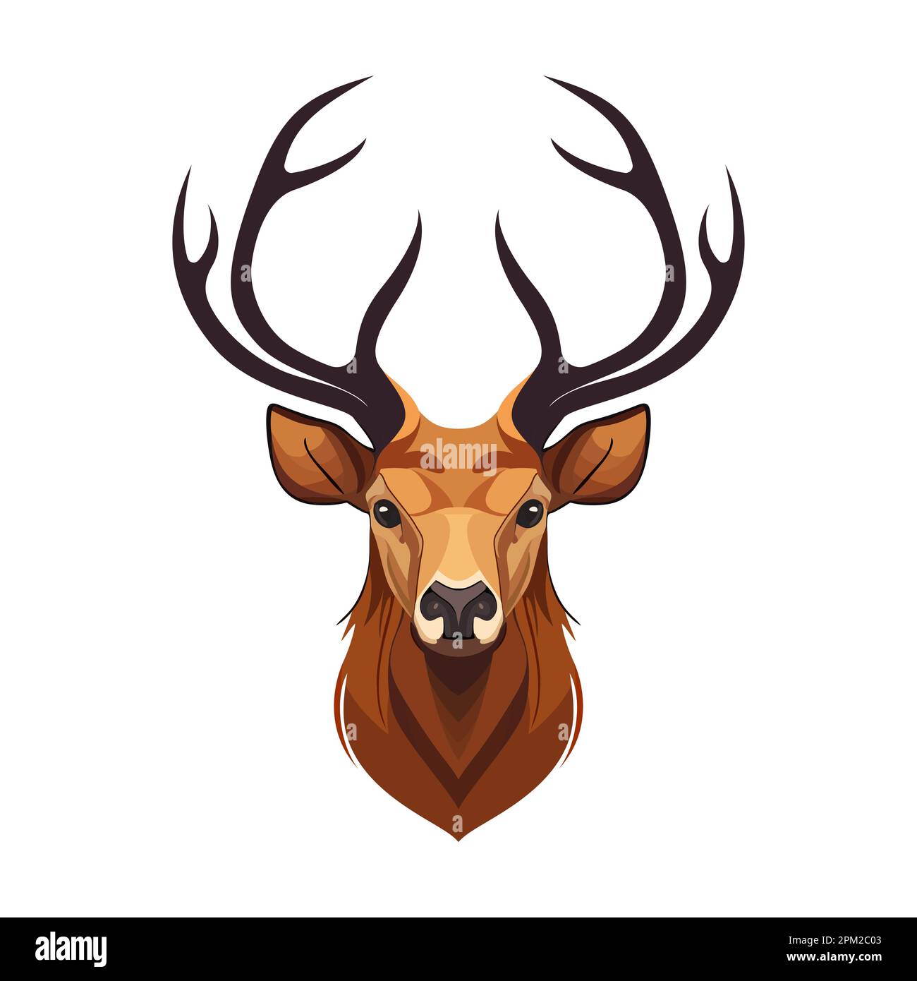 Design con logo a testa di cervo. Disegno astratto cervo con corna. Cute faccia del cervo del cartone animato con corna. Illustrazione vettoriale Illustrazione Vettoriale