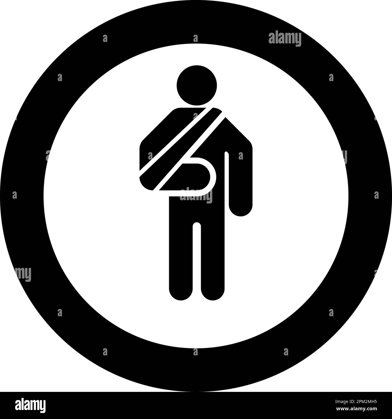 Uomo con braccio rotto mano gesso ferito bastone con bastoni persona trauma concetto di bendaggio elastico su uomo immobilizzare sostegno osso imbracatura frattura in ghisa Illustrazione Vettoriale
