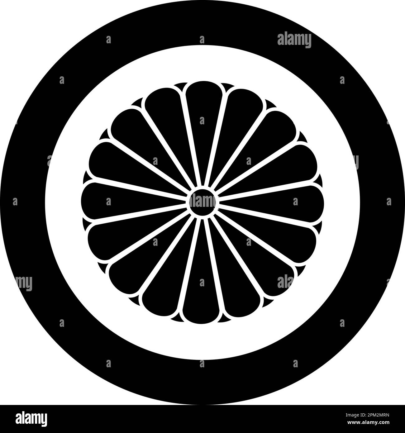 Stemma del disco centrale giapponese nippon Imperial Seal con emblema nazionale a 16 petali icona circolare nera immagine vettoriale Illustrazione Vettoriale