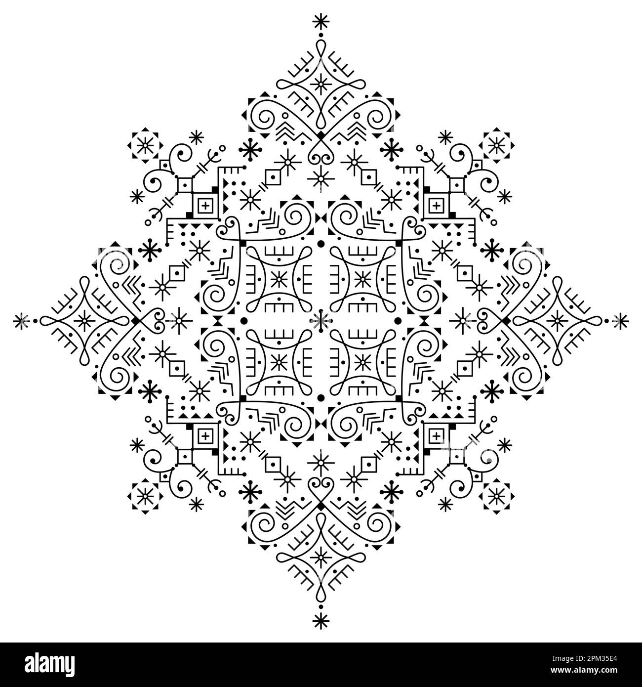 Nordic geometric tribal line art vettoriale modello mandala, ornamentale ehtnic biglietto di auguri design ispirato da islandese Viking rune art Illustrazione Vettoriale