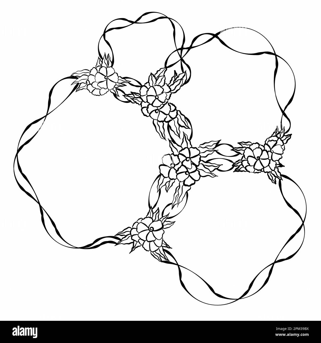 Riquadro vettoriale disegnato a mano. Corona floreale con foglie per matrimonio e vacanza. Elementi decorativi per il design. Isolato Illustrazione Vettoriale