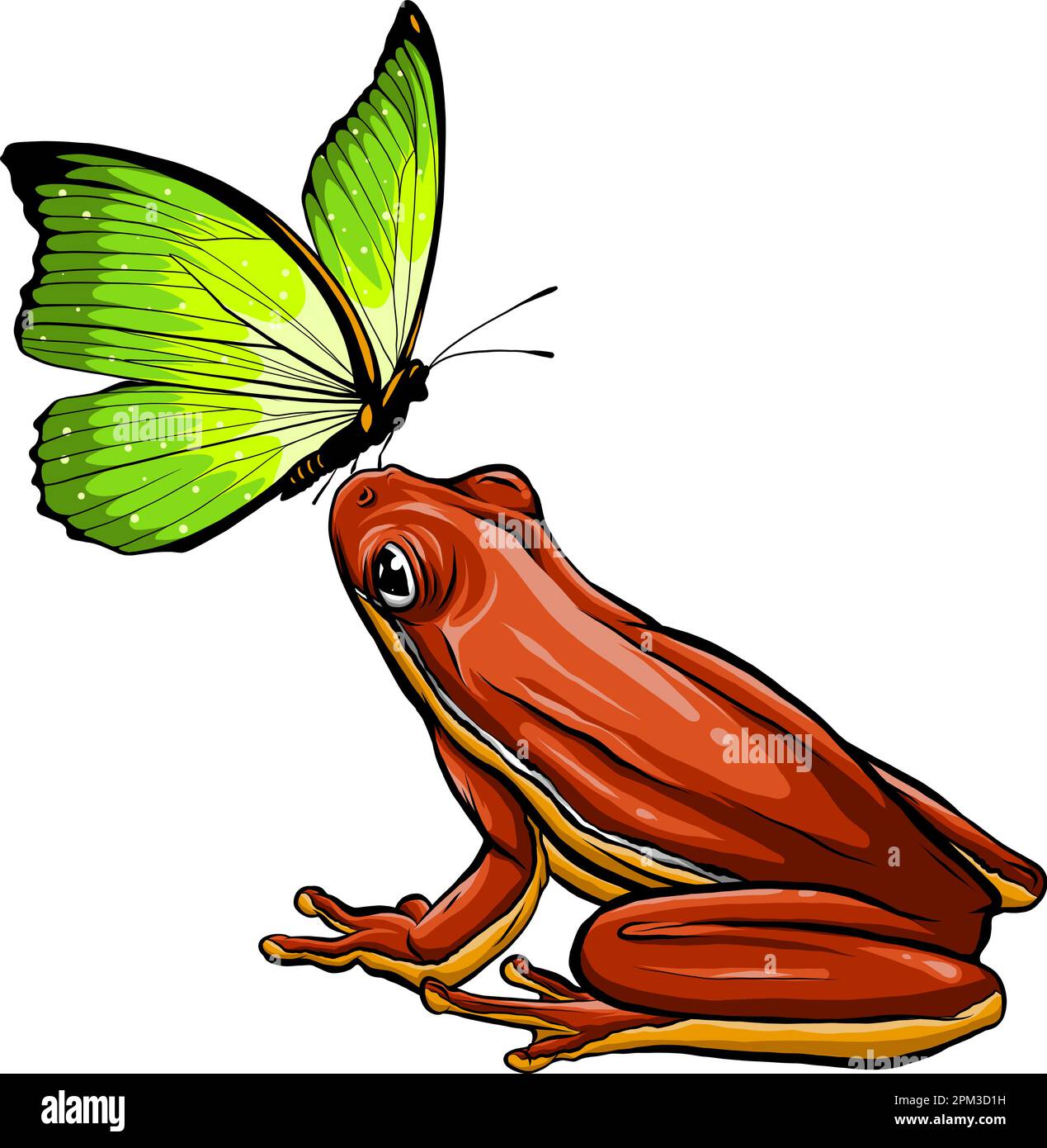 Farfalla simpatica divertente sulla rana vettore illustrazione Illustrazione Vettoriale