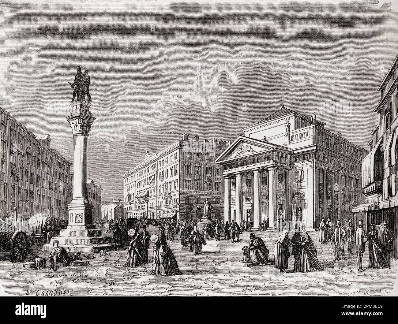 Piazza della Borsa, Trieste, Italia nel 19th° secolo. Da El Mundo en la mano, pubblicato nel 1878. Foto Stock