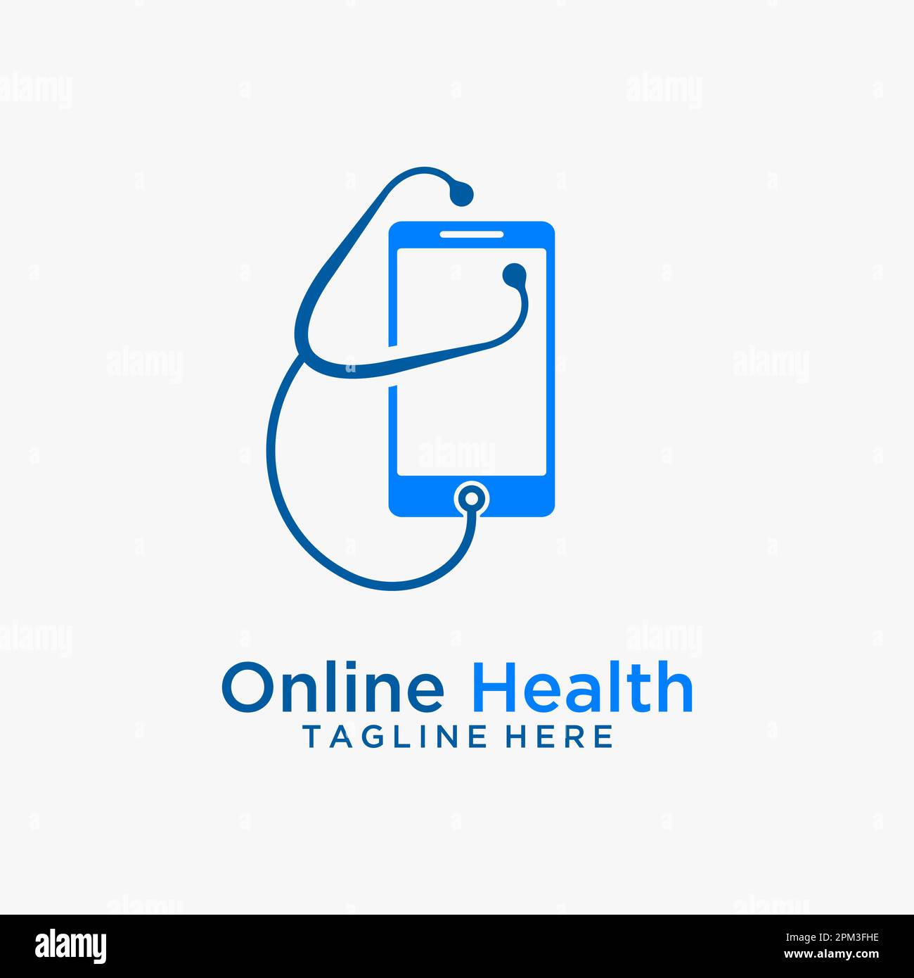 Stetoscopio e smartphone per il design del logo sanitario online Illustrazione Vettoriale