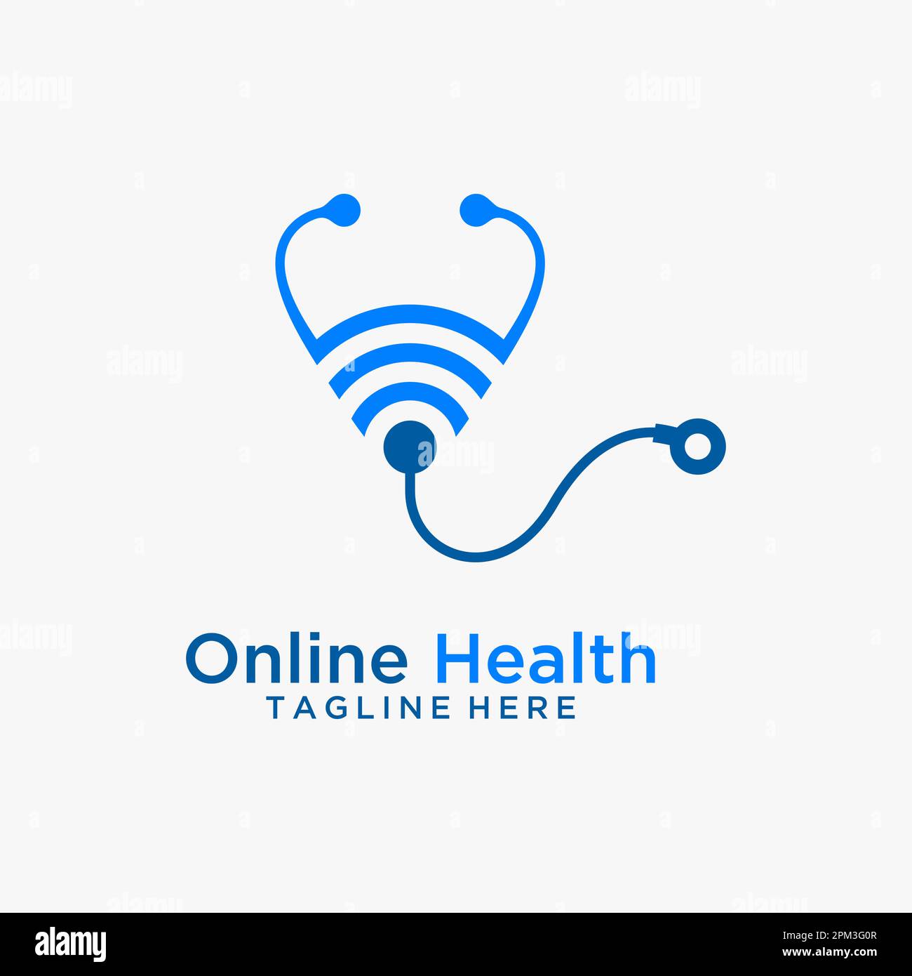 Stetoscopio e segnale wifi per il logo del settore sanitario online Illustrazione Vettoriale