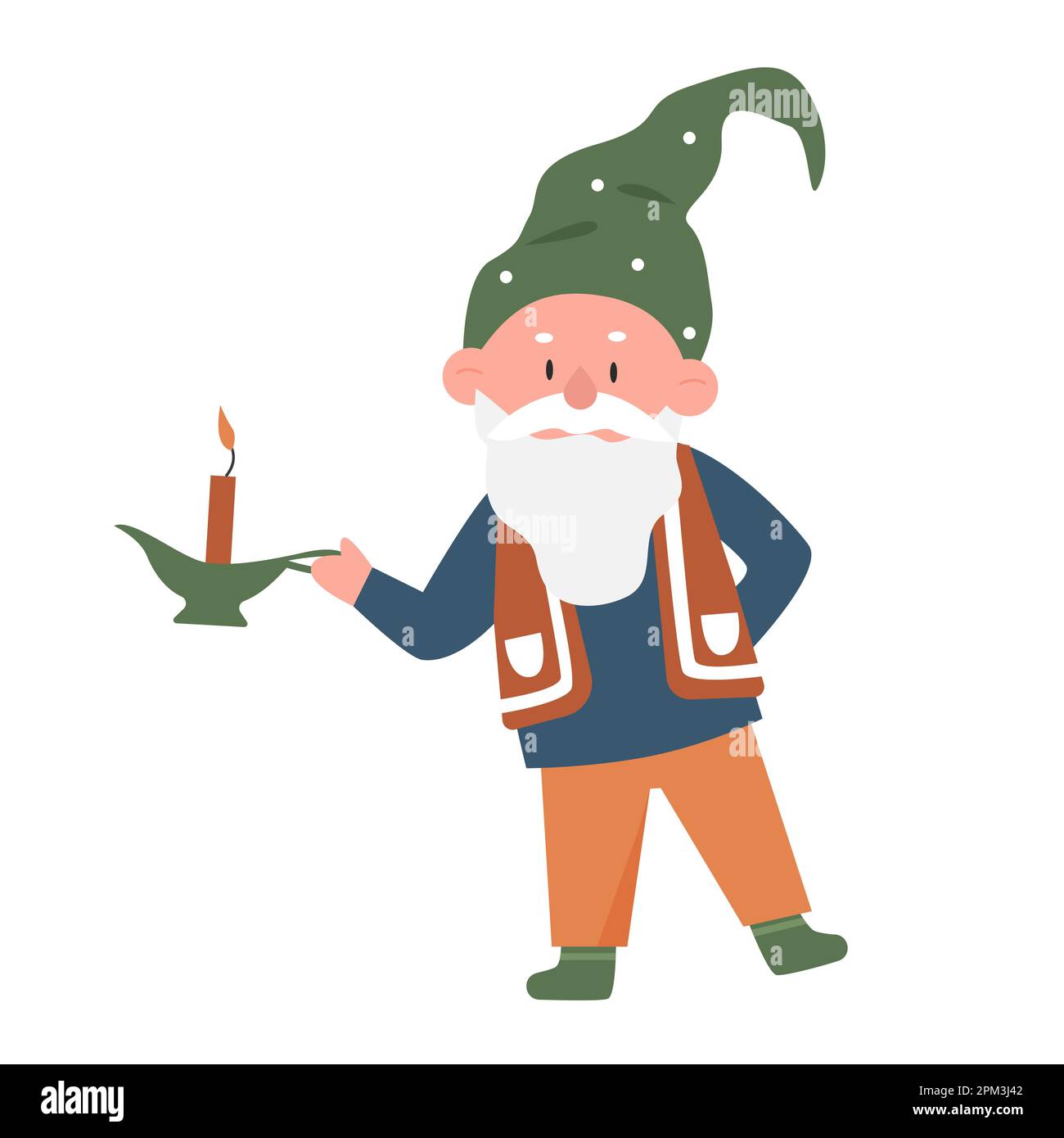 Nano magico con candela. Fiaba maschio gnome, wizard carattere vettore illustrazione Illustrazione Vettoriale