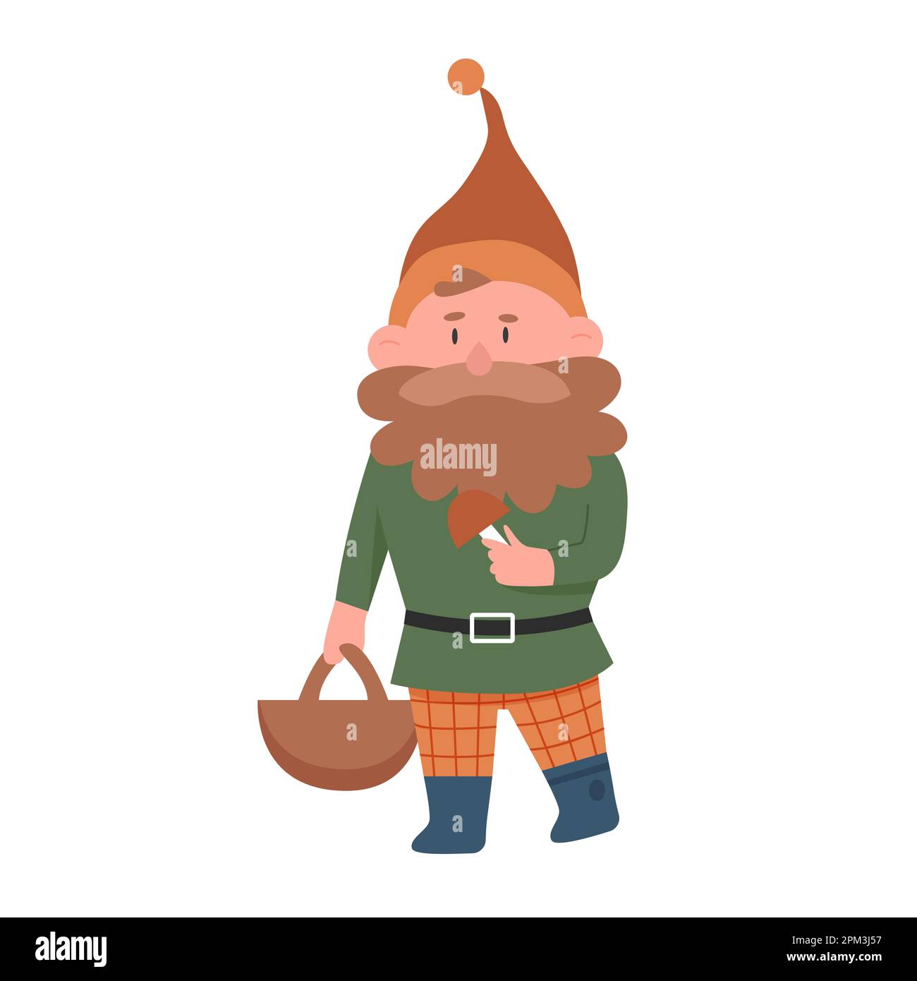 GNOME con fungo. Nana con cesto, illustrazione vettore di carattere fiabesco foresta Illustrazione Vettoriale