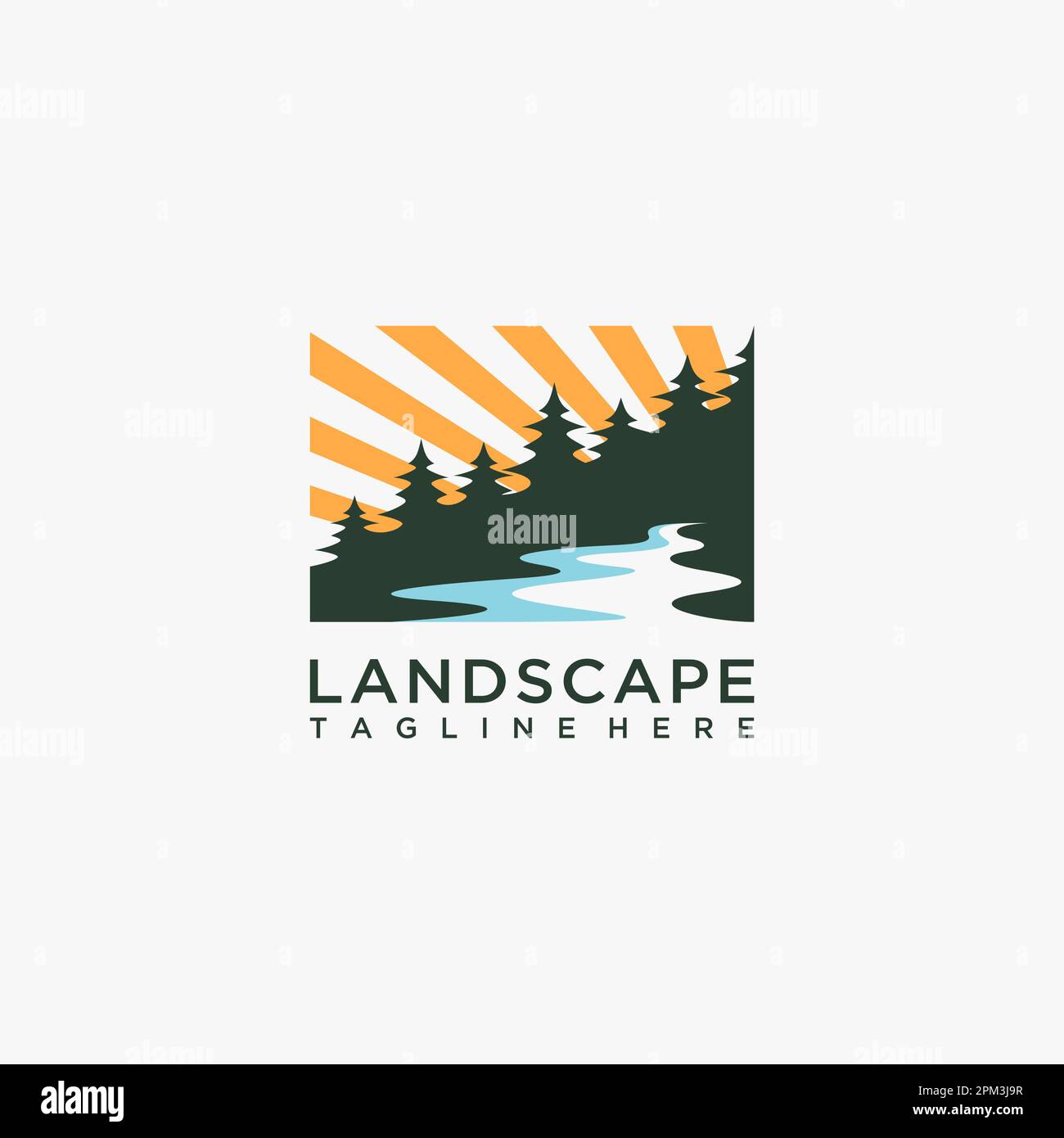 Foresta fiume paesaggio logo design Illustrazione Vettoriale