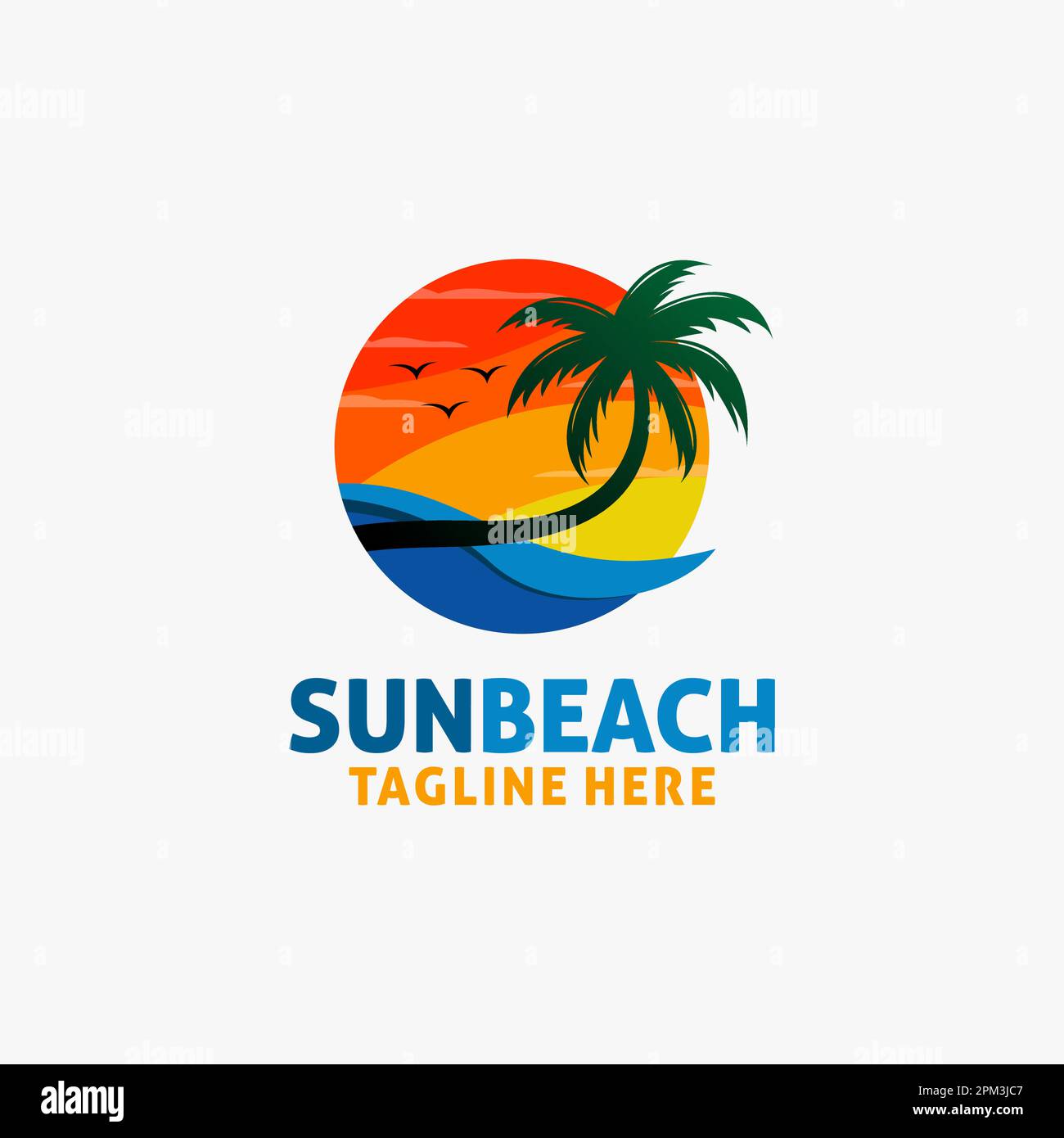 Design con logo Beach Sunset Illustrazione Vettoriale