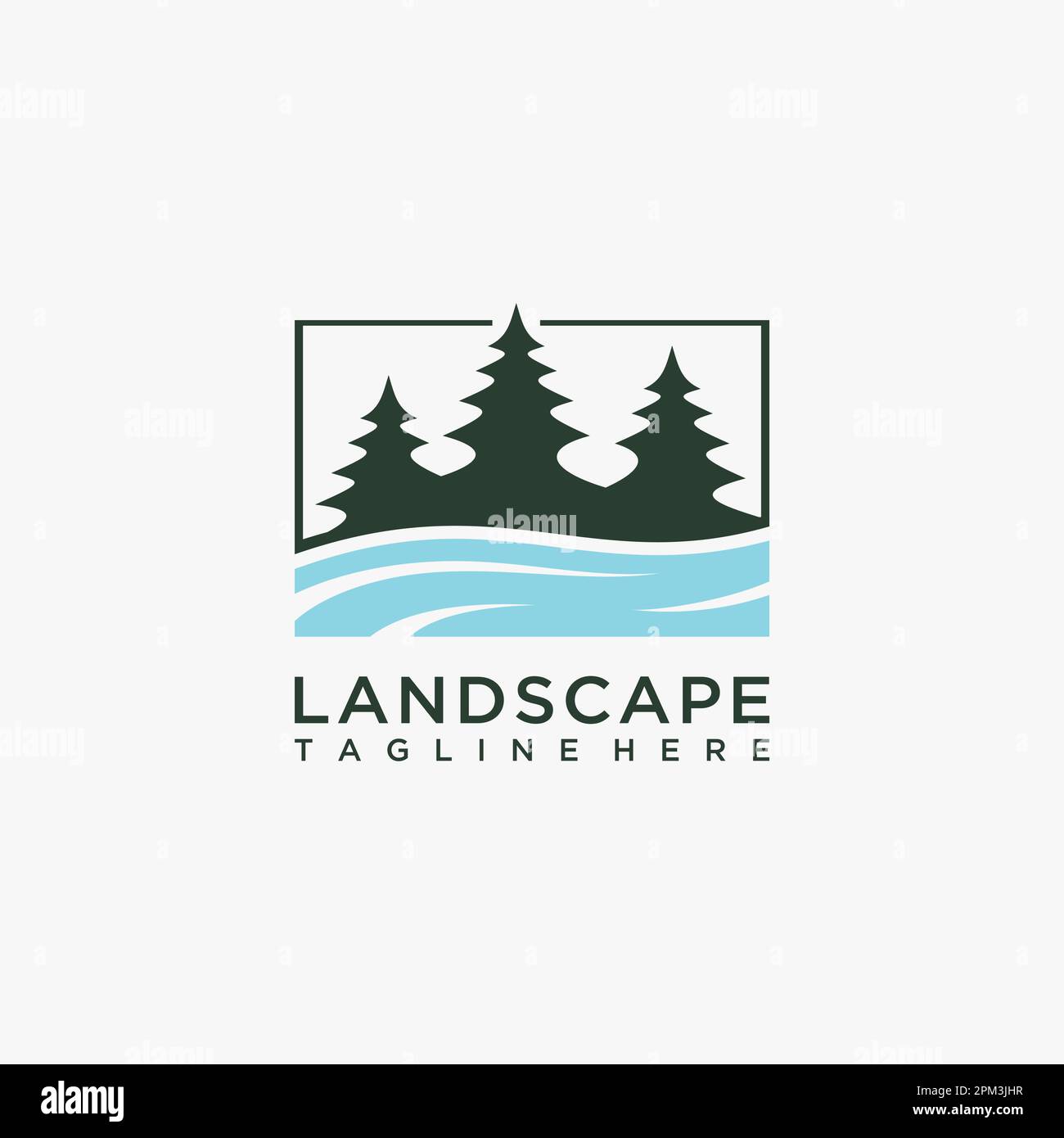 Foresta lago paesaggio logo design Illustrazione Vettoriale