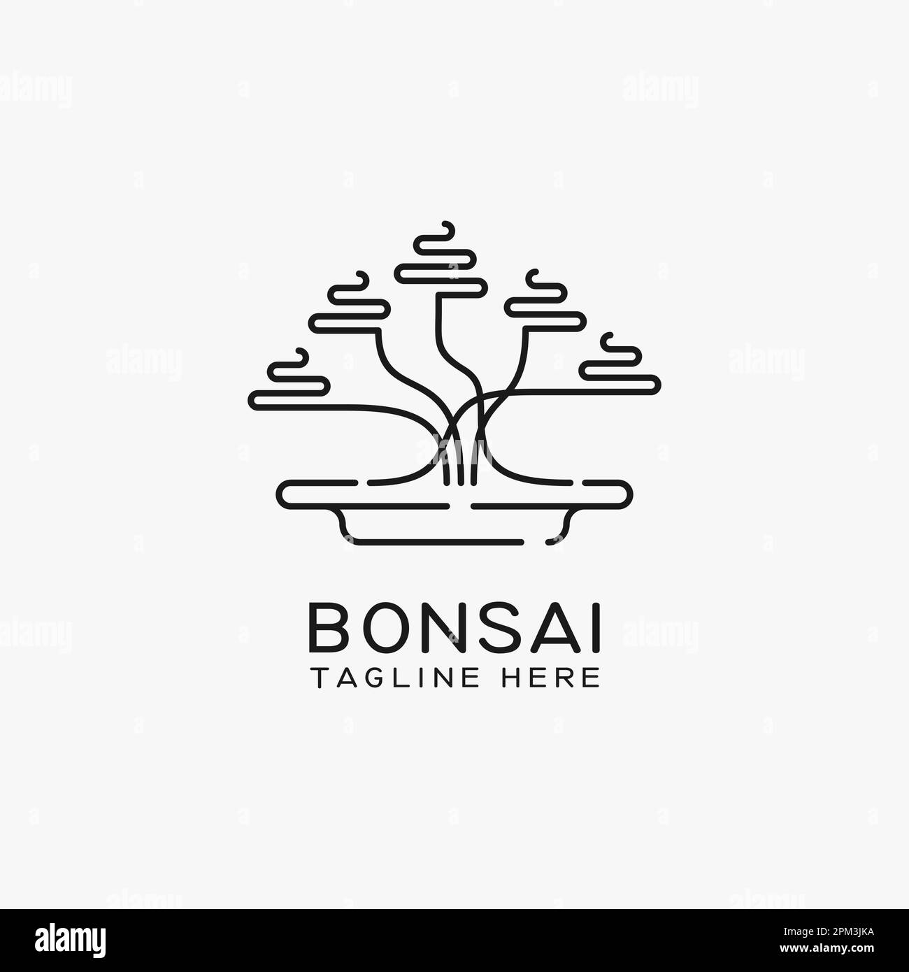 Linea Bonsai art logo design Illustrazione Vettoriale
